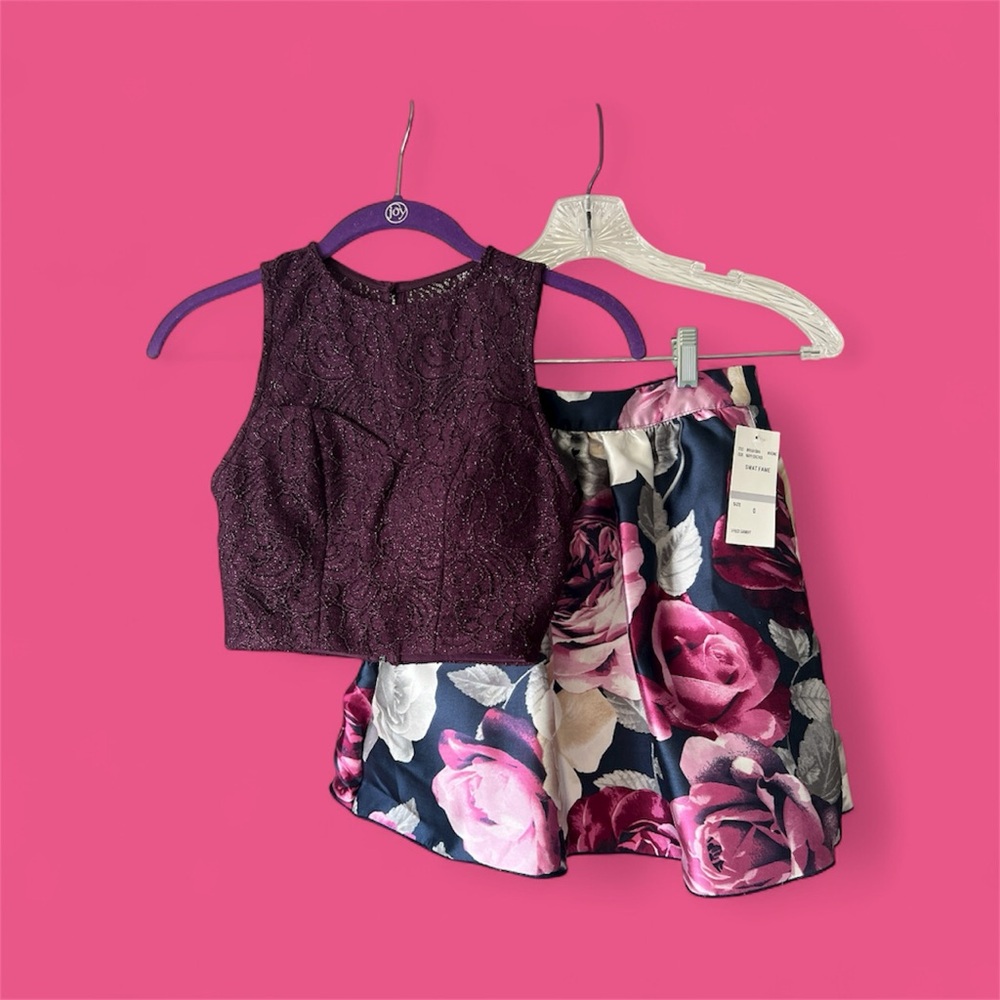 Speechless Juniors Lace-Contrast Floral Print 2-Pc Dress Set Size 0